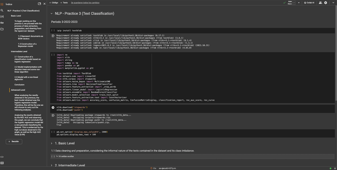 Screenshot NLP practice of Text Classification